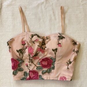 🌷Charlotte Russe Bustier Corset Top Blush Pink Floral Embroidery XS